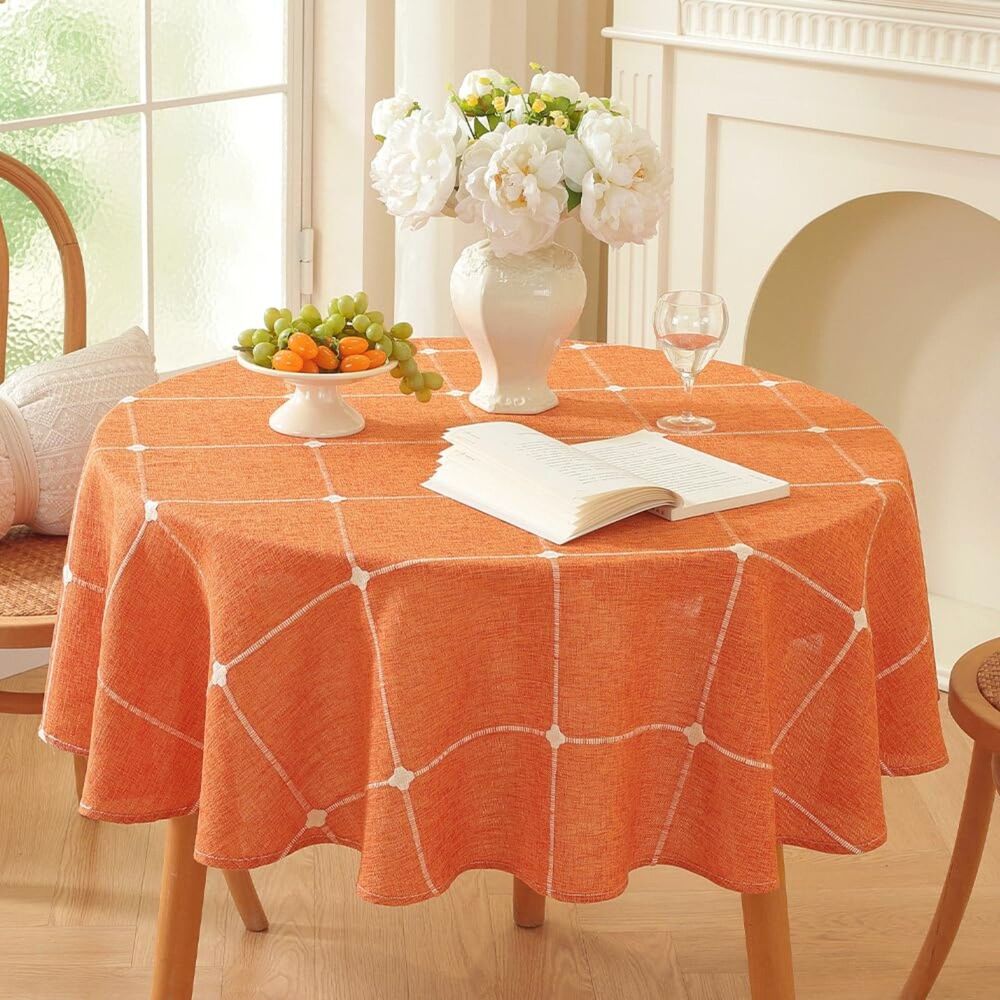 60" Round Tablecloth - Plaid Orange